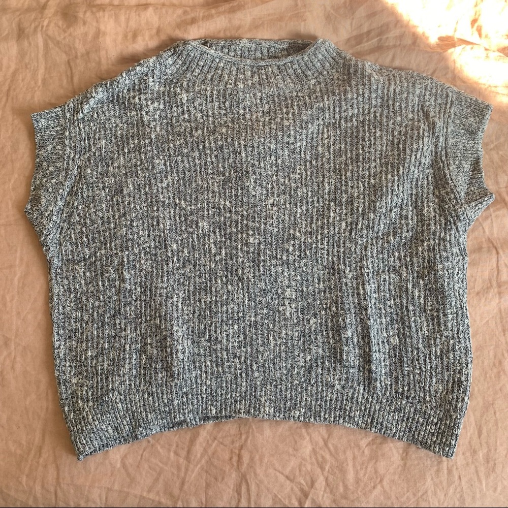 Anthropologie Field Flower Short-Sleeve, Knit Mock Neck Sweater